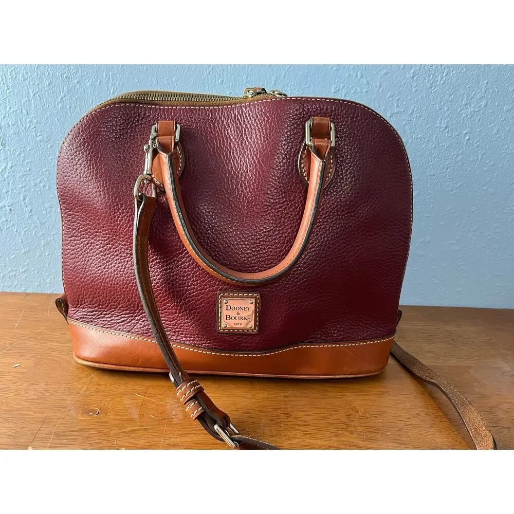 Dooney & Bourke Burgundy Two Tone Leather Zip Zip Satchel
